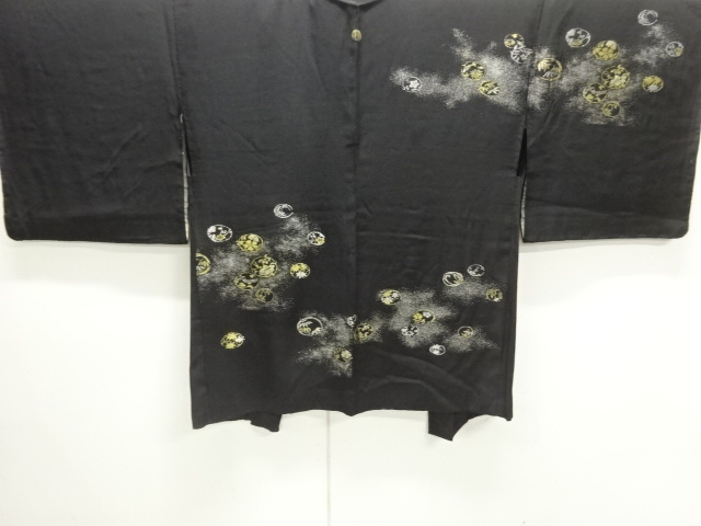 JAPANESE KIMONO / ANTIQUE TAISHO ROMAN / LACQUER / WOVEN FLOWER CIRCLE
